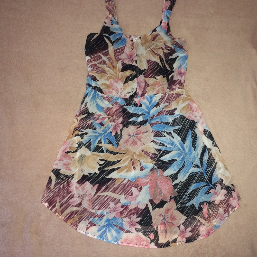 Sheer Floral Shirred Bodice Dress